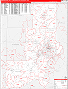 Durham-Chapel Hill Metro Area Wall Map Red Line Style